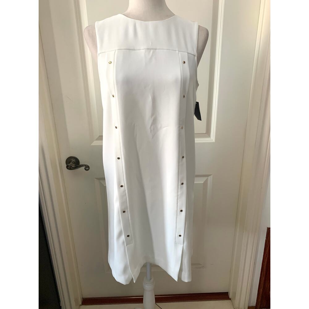 Zara White Shift Mini Dress with Gold Button Accents